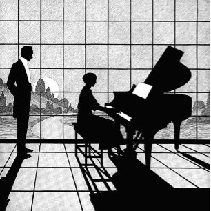 Silueta de Piano Estilo Art Déco Negro y Blanco