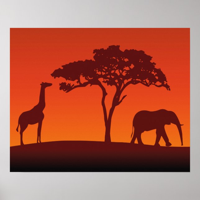 Silueta de Safari Africana - Impresión Poster (Frente)