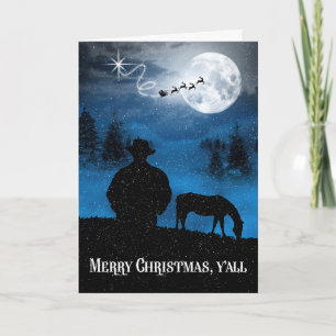 Silueta de vaquero en Navidad con caballo