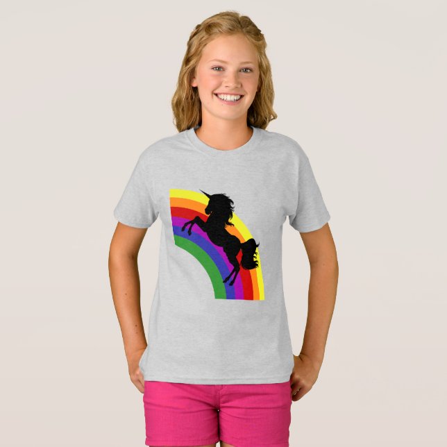 Silueta negra de unicornio con camiseta de Chica a (Anverso completo)