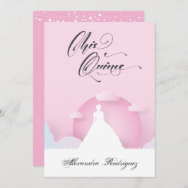 Silueta rosa y blanca con quinceanera lunar