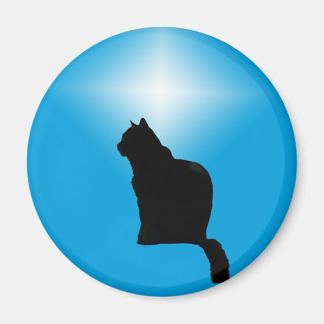 Silueta y estrella de gato negro - imán (Frente)