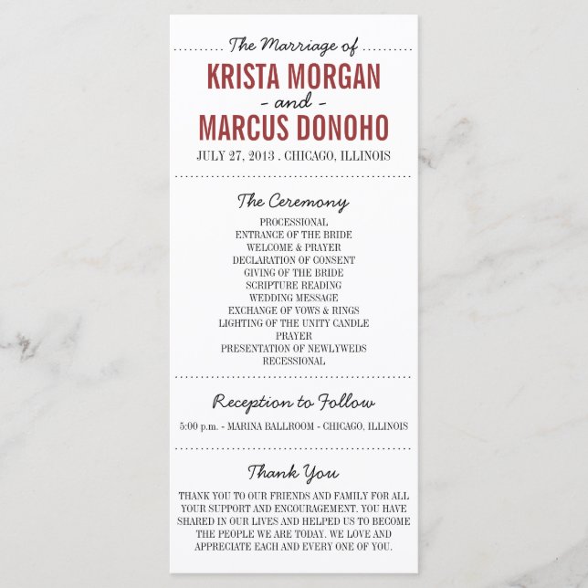 Siluetas simples Programa de boda Tarjeta para rac (Anverso)