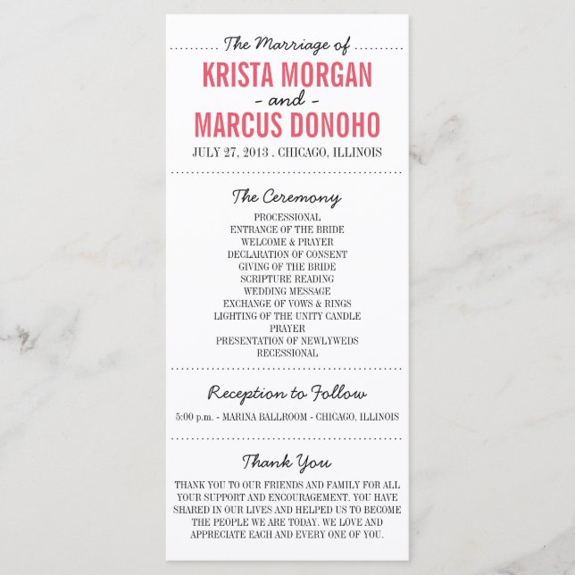 Siluetas simples Programa de boda Tarjeta para rac (Anverso)