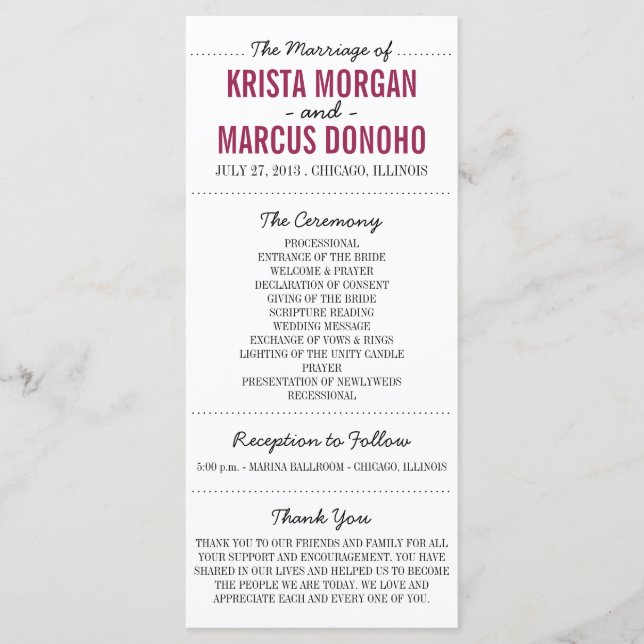 Siluetas simples Programa de boda Tarjeta para rac (Anverso)