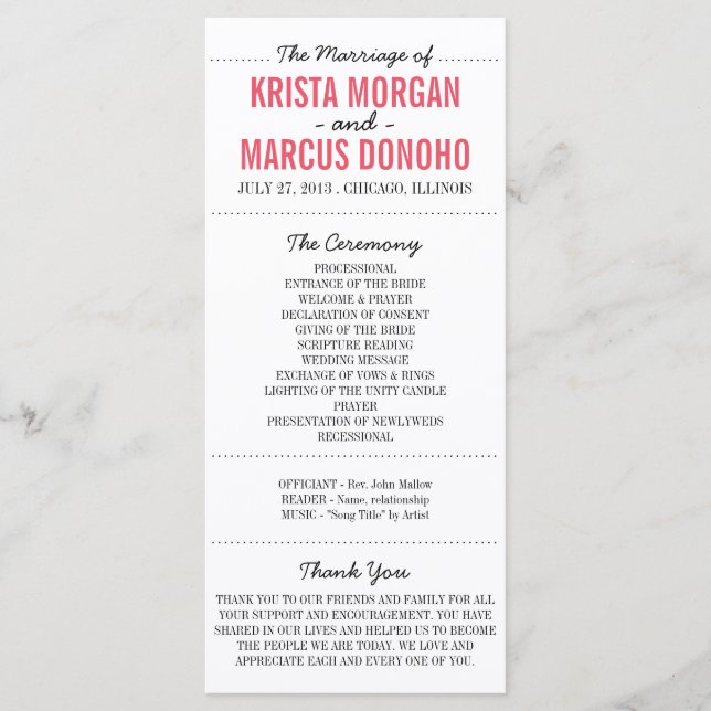 Siluetas simples Programa de bodas Tarjeta para ra (Anverso)