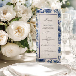 Silver And Navy Blue Wedding Flat Menu