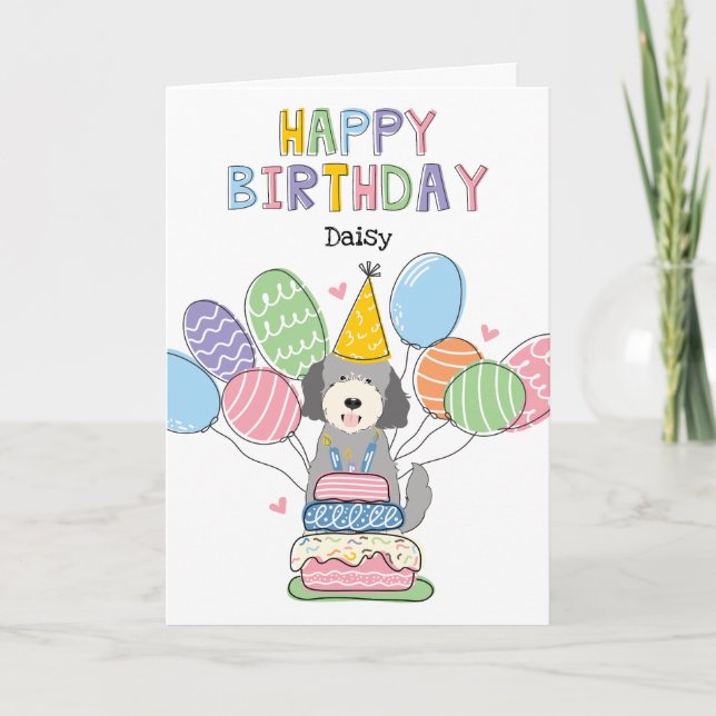 Silver Beige Goldendoodle Dog Tarjeta de cumpleaño (Anverso)