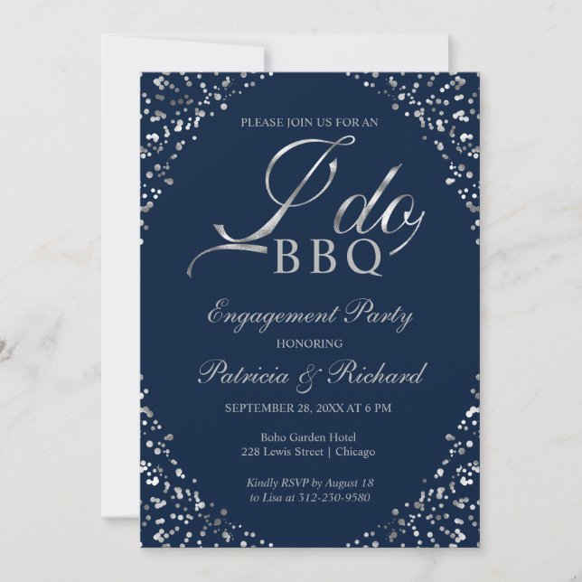 Silver Blue I DO BBQ Engagement Party Invitación (Anverso)