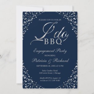 Silver Blue I DO BBQ Engagement Party Invitación