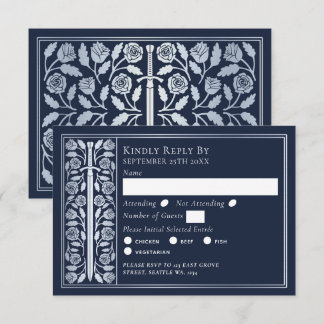 Silver Blue Medieval Sword Wedding RSVP