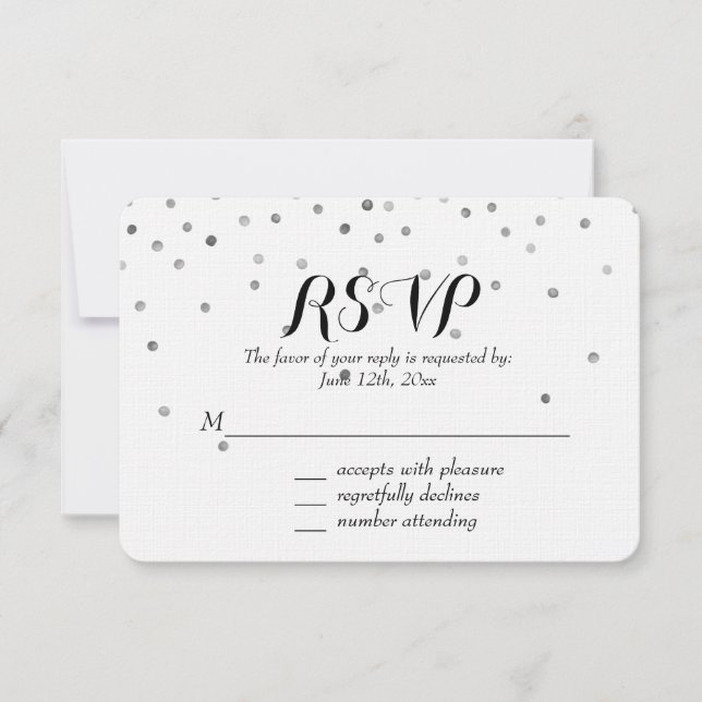 Silver Confetti Dots Wedts RSVP (Anverso)