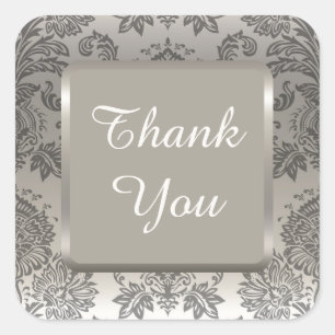 SILVER DAMASK Elegant Wedding Gracias Pegatinas