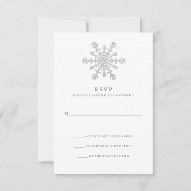 Silver Faux Purpurina Snowflake Wedding RSVP (Anverso)