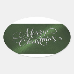 Silver Feliz Navidad Pegatina Verde Grabado en rel
