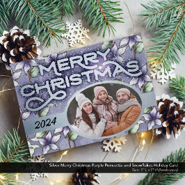 Silver Feliz Navidad Purple Poinsettia Snowflake