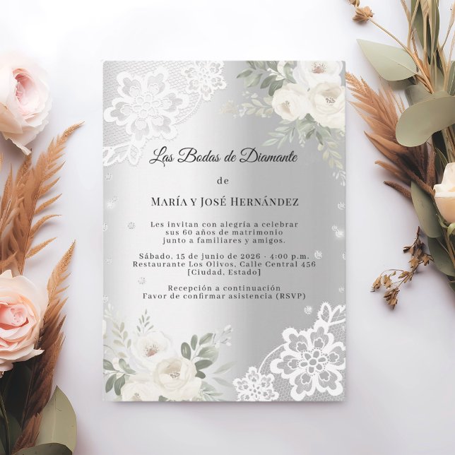 Silver Florals Invitación Bodas de Diamante (Subido por el creador)