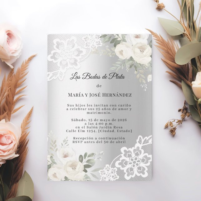 Silver Florals Invitación Bodas de Plata (Subido por el creador)