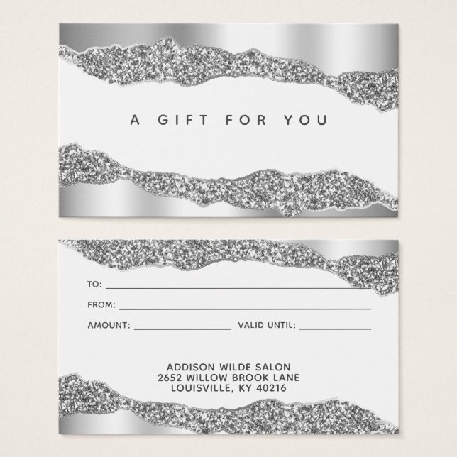 Silver Glitter Diamonds Glam Gift Card (Anverso y reverso)