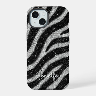 Silver Glitter Zebra Print Glam Personalized Name