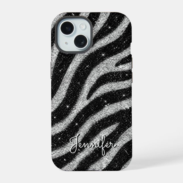 Silver Glitter Zebra Print Glam Personalized Name (Reverso )