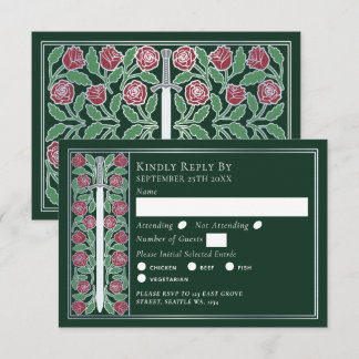 Silver Green Medieval Floral Sword Wedding RSVP