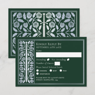 Silver Green Medieval Sword Wedding RSVP