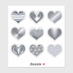 Silver Hearts Faux Metallic Set de 9 Pegatinas de 