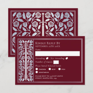 Silver Red Medieval Sword Wedding RSVP