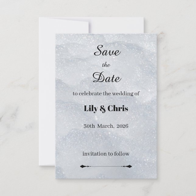 Silver Shimmering Filigree Save the Date Card (Anverso)