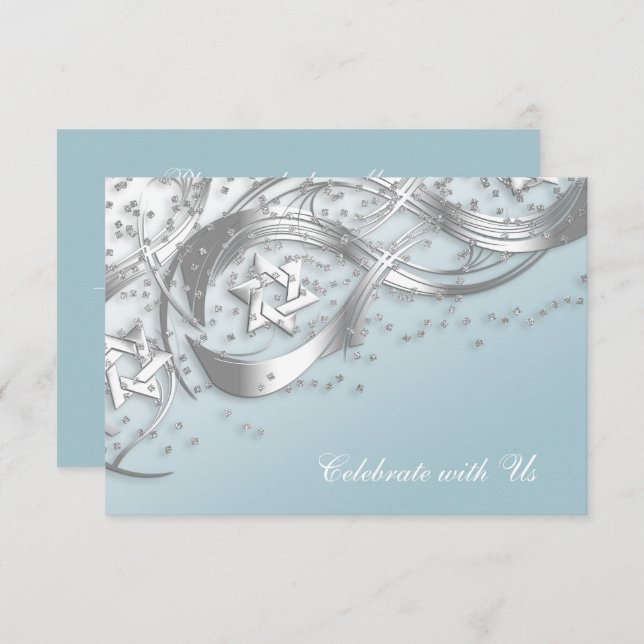 Silver Star Confetti Flourit RSVP Card Blanco (Anverso / Reverso)
