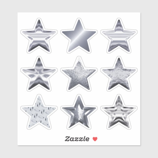 Silver Stars Faux Metallic Set de 9 Pegatinas (Hoja)