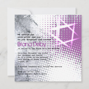 SILVER TEXTURE STAR Bar Bat Mitzvah Invitación