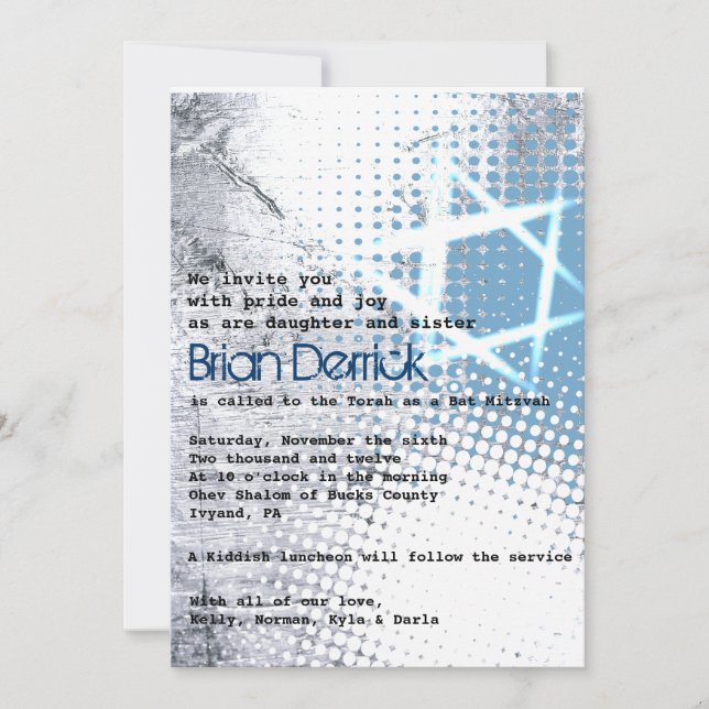 SILVER TEXTURE STAR Bar Bat Mitzvah Invitación (Anverso)