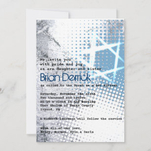 SILVER TEXTURE STAR Bar Bat Mitzvah Invitación