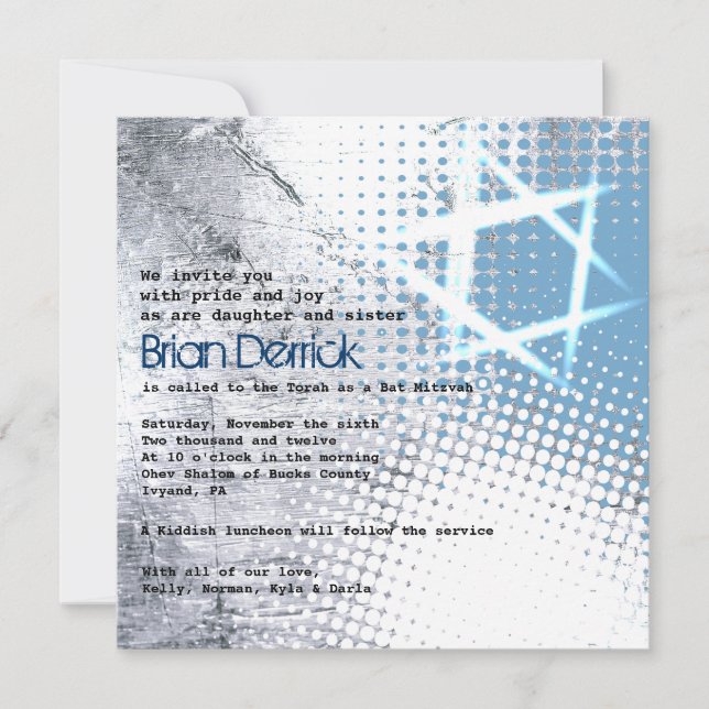 SILVER TEXTURE STAR Bar Bat Mitzvah Invitación (Anverso)