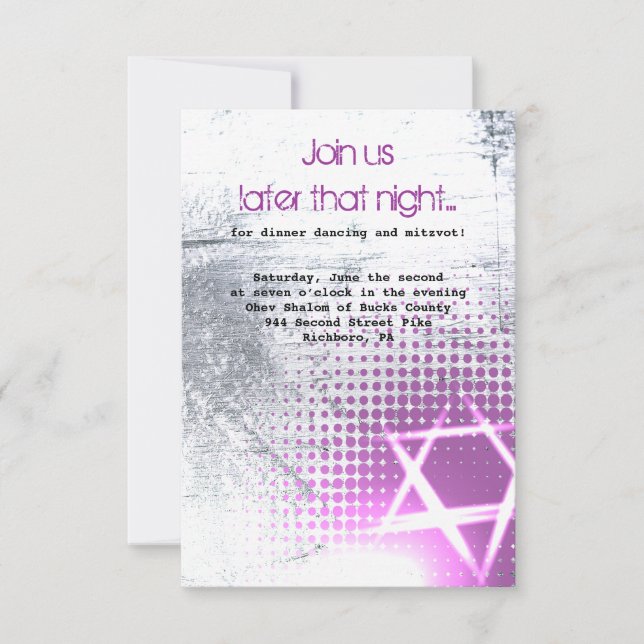 SILVER TEXTURE STAR Bar Bat Mitzvah Tarjeta Fiesta (Anverso)