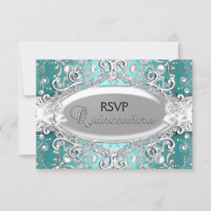 Silver Verde azulado Damask Pearl Quinceanera RSVP