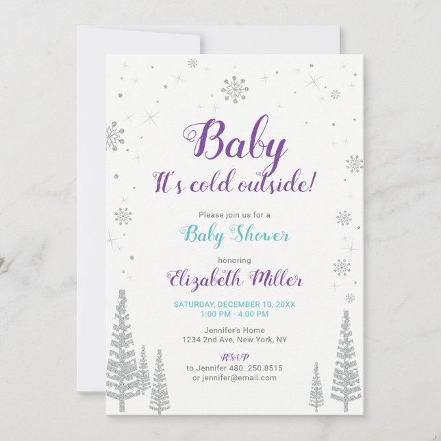 Silver Winter Wonderland - Invitación a Baby Showe (Anverso)