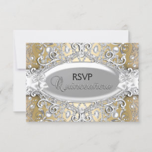 Silver y Gold Damask Pearl Quinceanera RSVP