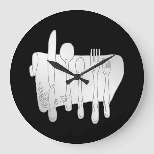 Silverware gris sobre reloj de pared de cocina neg (Anverso)