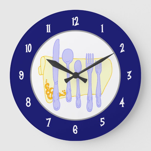 Silverware y Napkin en el reloj de pared azul (Anverso)