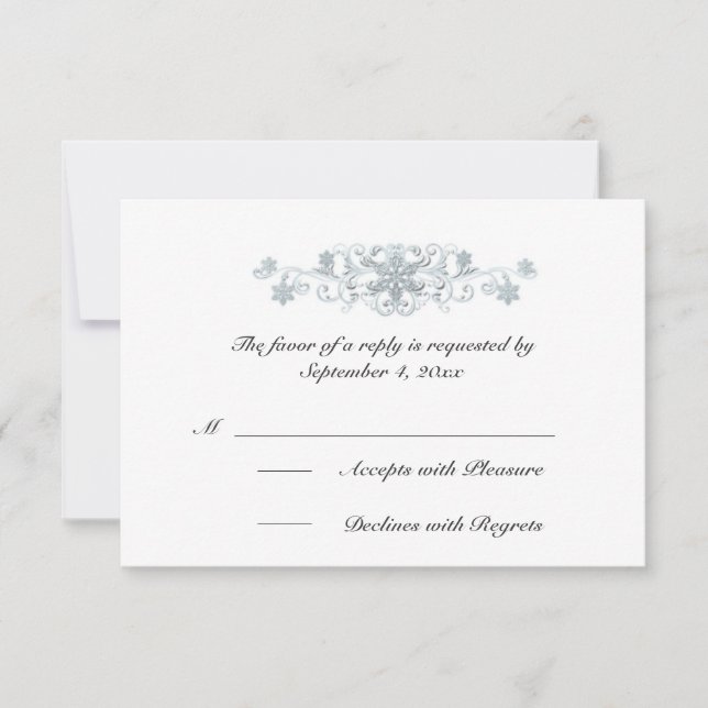 Silvery Blue Snowflakes Wind Wedding RSVP (Anverso)