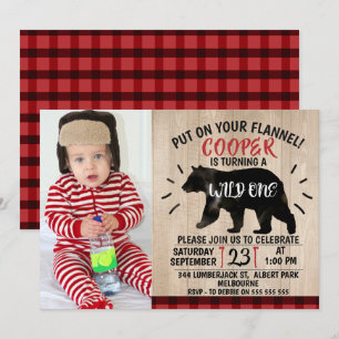 Silvestre Lumberjack Bear Invitación de primer cum