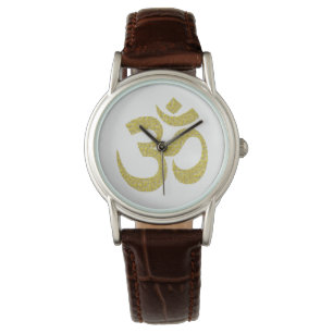 Símbolo budista Om Pegado dorado reloj 1