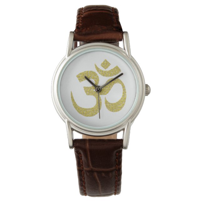 Símbolo budista Om Pegado dorado reloj 1 (Anverso)