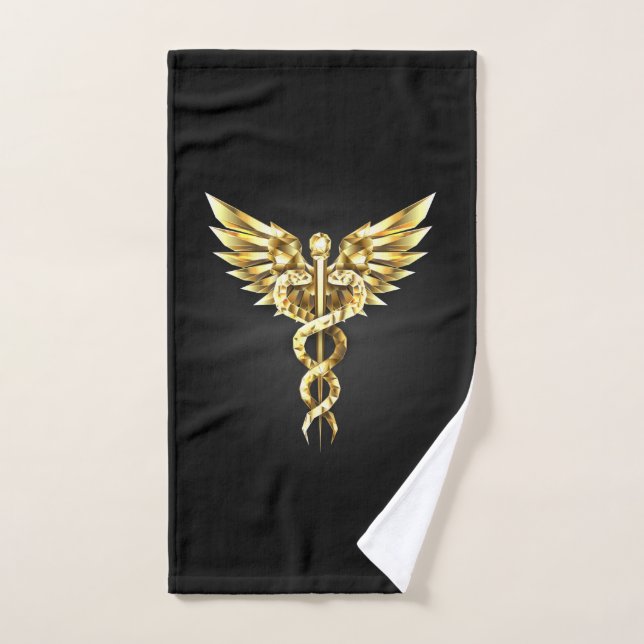 Símbolo Caduceo Poligonal Dorado (Toalla de mano)