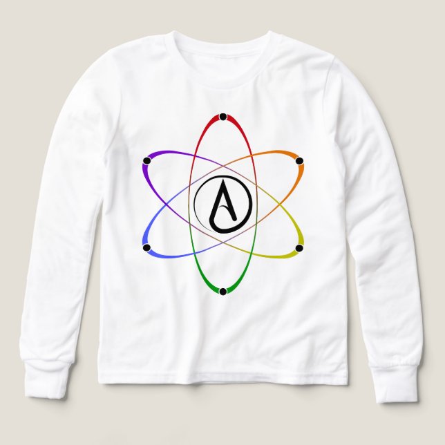 Símbolo de átomo ateo arcoíris negro (Diseño frontal)