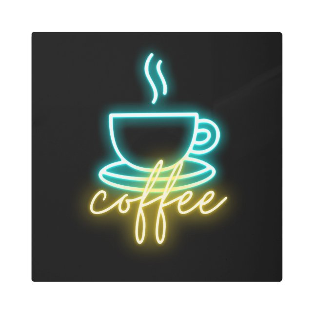 Símbolo de café neón y texto arte mural Metalizado (Anverso)