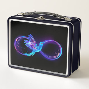 Símbolo de infinito neón con colibrí brillante